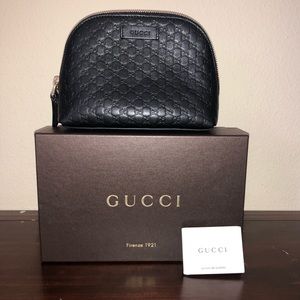 Gucci Black Guccissima Leather Cosmetic Bag